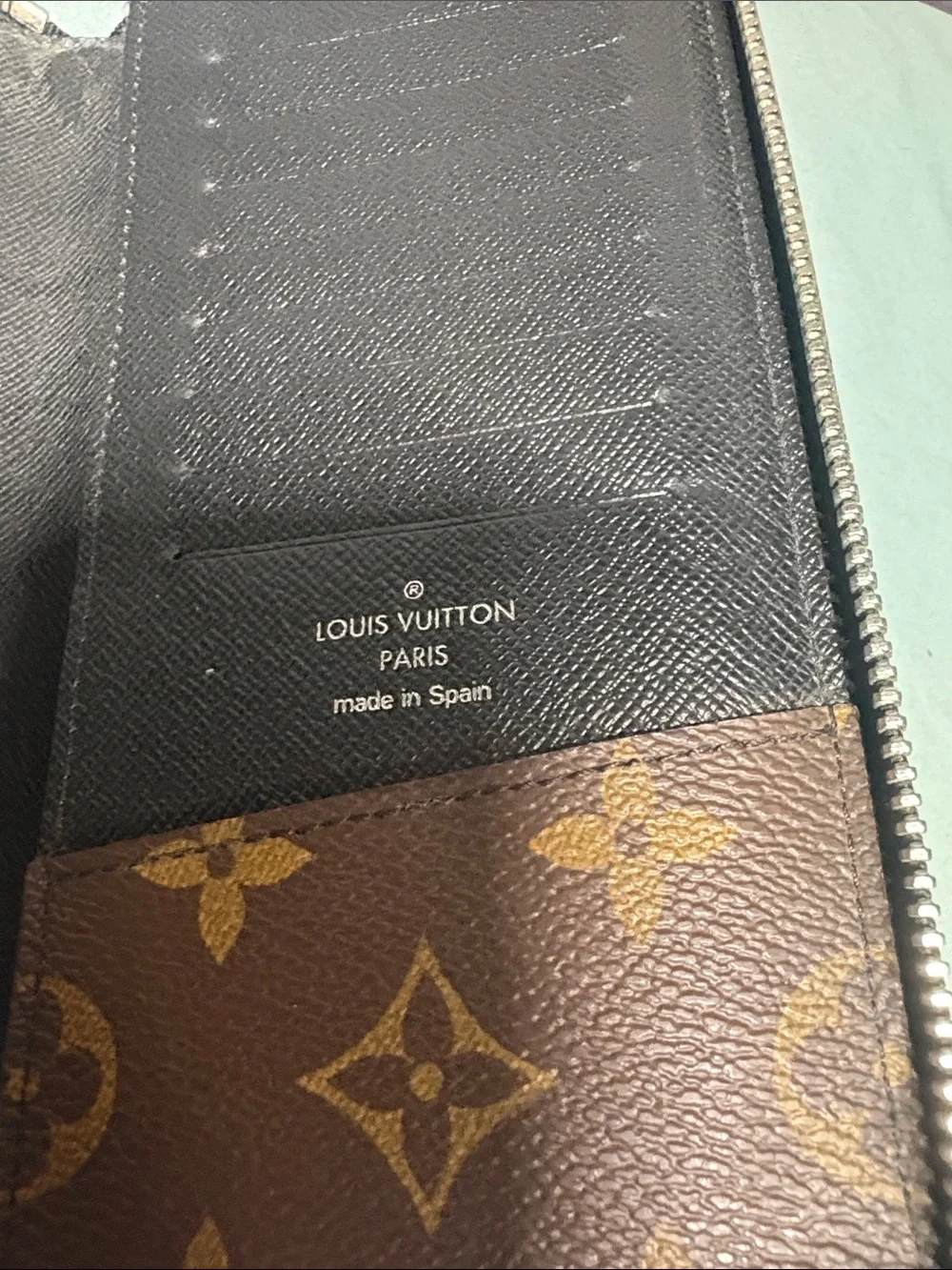 Louis Vuitton Zippy Wallet Vertical Monogram Macassar Canvas Black Leather